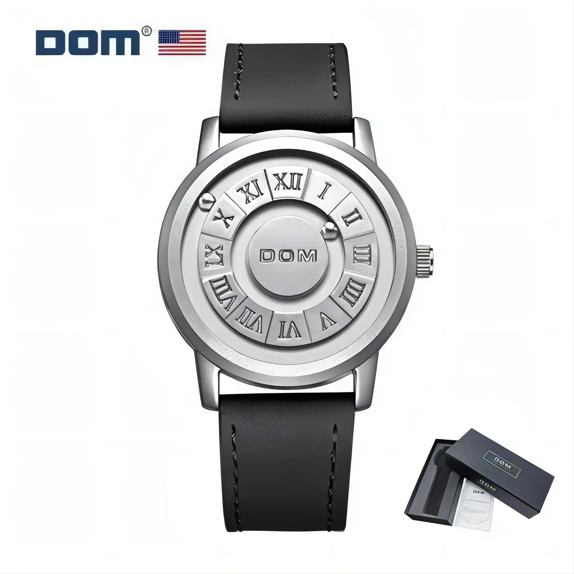 DOM D-1345 New Top Class Lensless Luxury Men's Fashion Wristbatch Creative Fun Magnetic Rolling Ball Waterproof Watch For Men