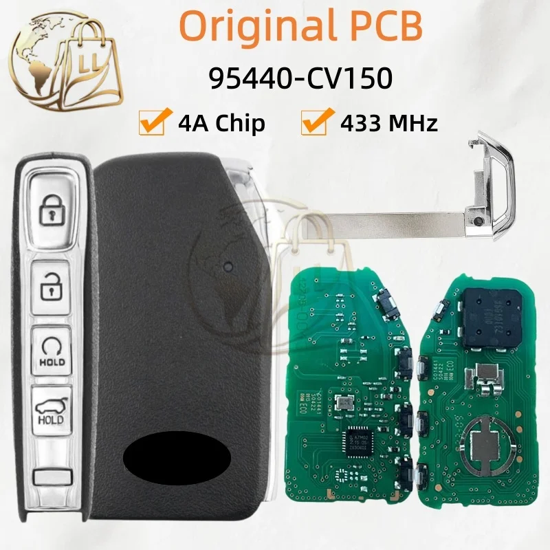 Original PCB For KIA EV6 2024 Smart Remote Key After-Sales Market Shell 4 Buttons 433 MHz 4A Chip FCC ID: 95440-CV150