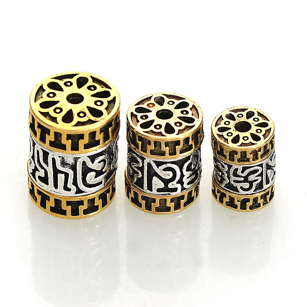 5Pcs Vintage Golden Silver Plated Cast Metal Striped Hollow Tube Spacers Charms Beads For Diy Necklace Jewelry Making
