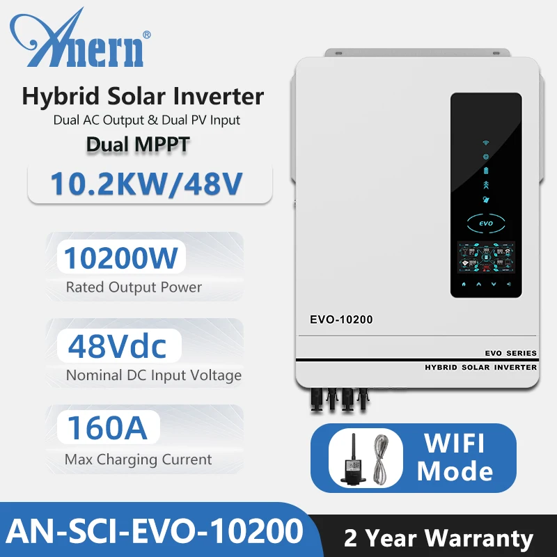 10.2KW 8.2KW 4.2KW Hybrid Solar Inverter 10200W MPPT 500VDC PV Input Grid 48V 24V Pure Sine Wave Solar Inverter