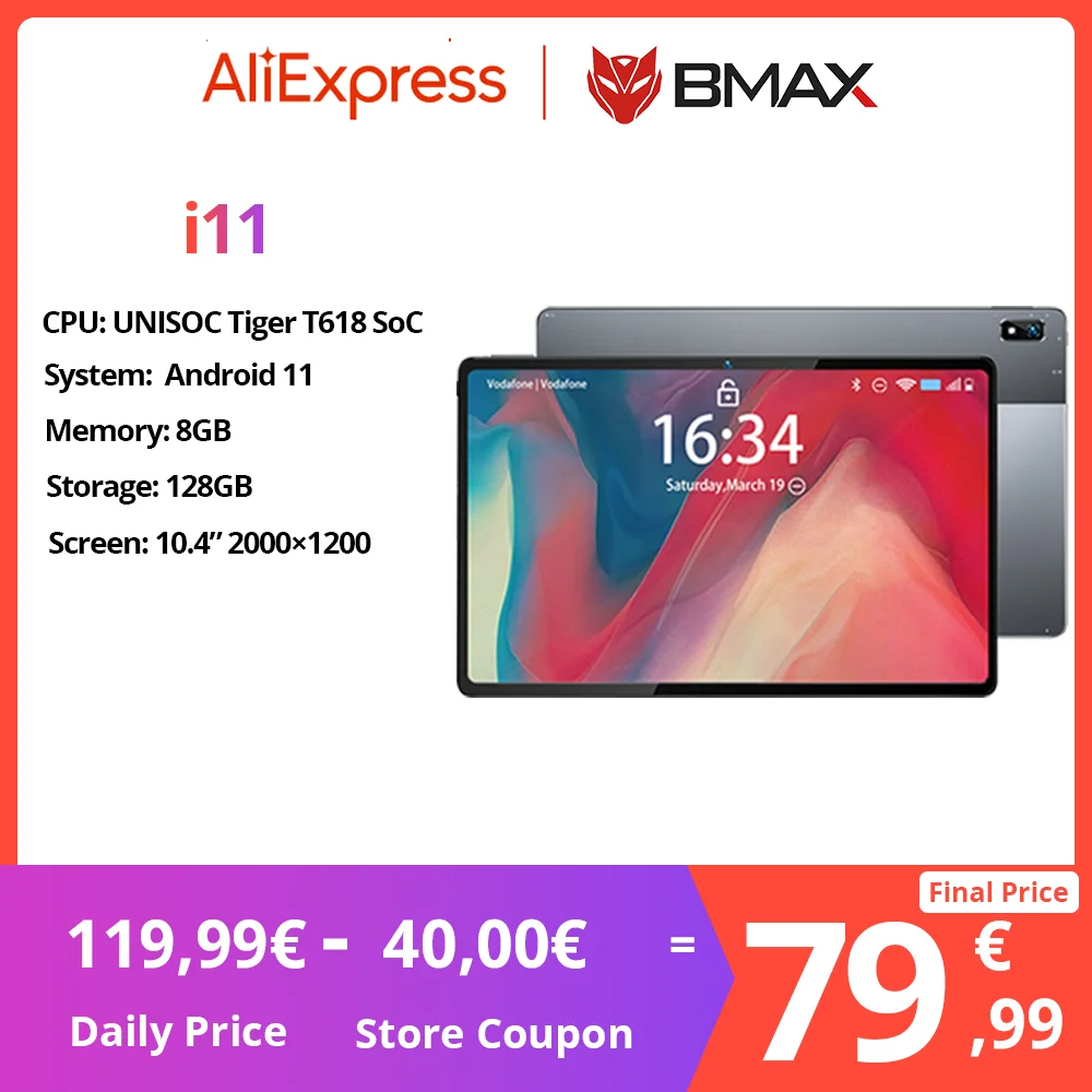 BMAX-Tabletas i11 con Android 11, 10,4 pulgadas, 8GB de RAM, 128GB de ROM, 2000x1200, UNISOC, T618, ocho núcleos, red 4G, Wifi, cámara, PC