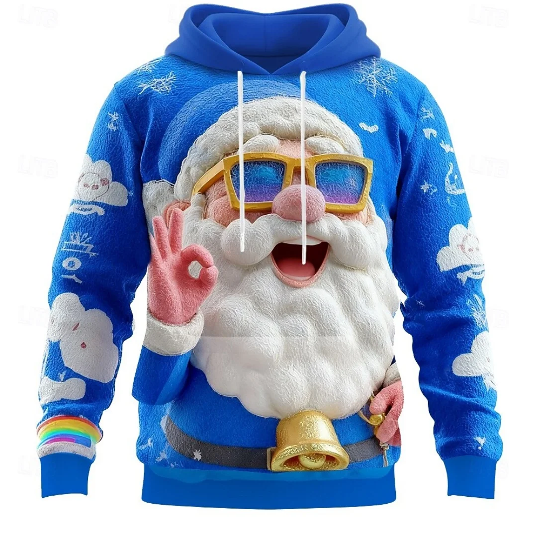 الرجال لطيف سانتا كلوز هوديي كامل 3D طباعة عيد الميلاد البلوز البلوز سانتا ركوب طويلة الأكمام الرجال البلوز الملابس