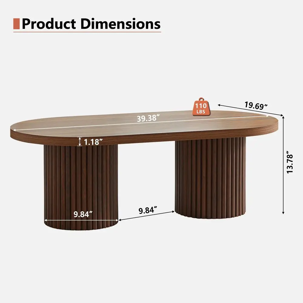 

Oval Fluted Coffee Table for Living Room, Mid Century Modern Coffee Table with Fluted Legs, Curved Round Wooden Center Table fo