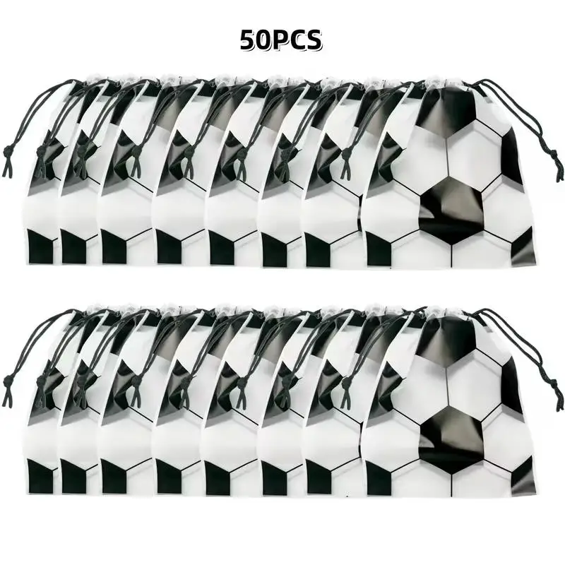 20/50 sacs à cordon pour fête de football, sacs à friandises sur le thème du football, cadeaux d'anniversaire, fournitures de décoration pour célébration d'équipe