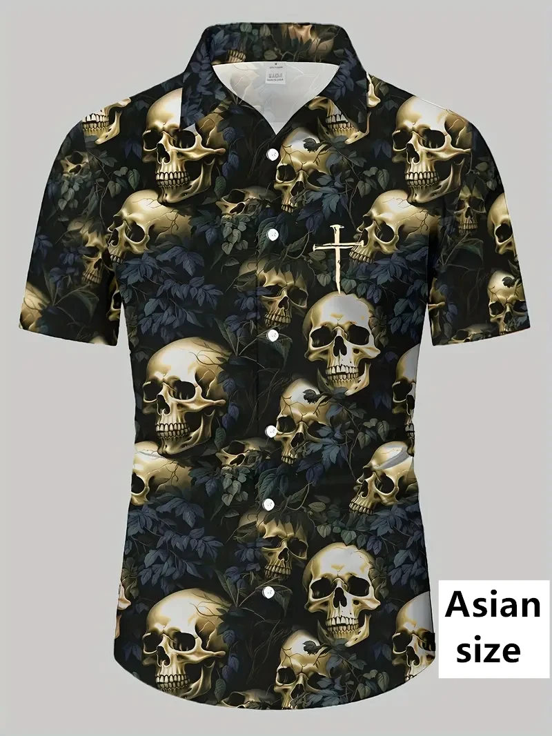 

Hip-hop Cute Ghost 3D Print Skull Pattern Shirts For Men Women Clothes Fashion Casual Short Sleeve Lapel Shirt Blouses Shirt Top