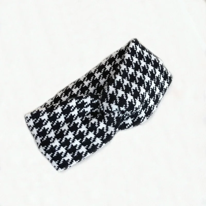 Autumn Winter Black Houndstooth Knot knitted Headbands For Women Ladies Leopard Elastic Hairband Girls Hair Accesories