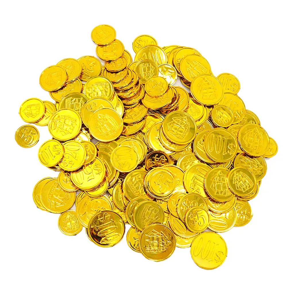 100 sztuk mieszanych rozmiarów złotych pirackich skarbów do wypełniania torebek na przyjęcia/loot bagów