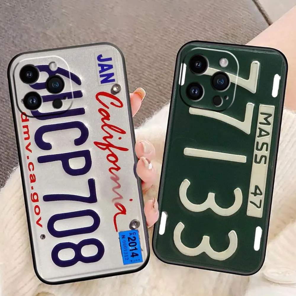 

Vintage Car License Plate Numbers Cover Phone Case For iphone Apple 16E 16 15 14 13 12 11 Pro XS Max X SE 8 7 Plus Silicone Case