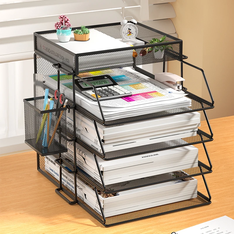 4 Tier Pack Stackable Tray Office Desk Organizer File and Desktop Holder for Paper Letter Accessories Black Discount Pack