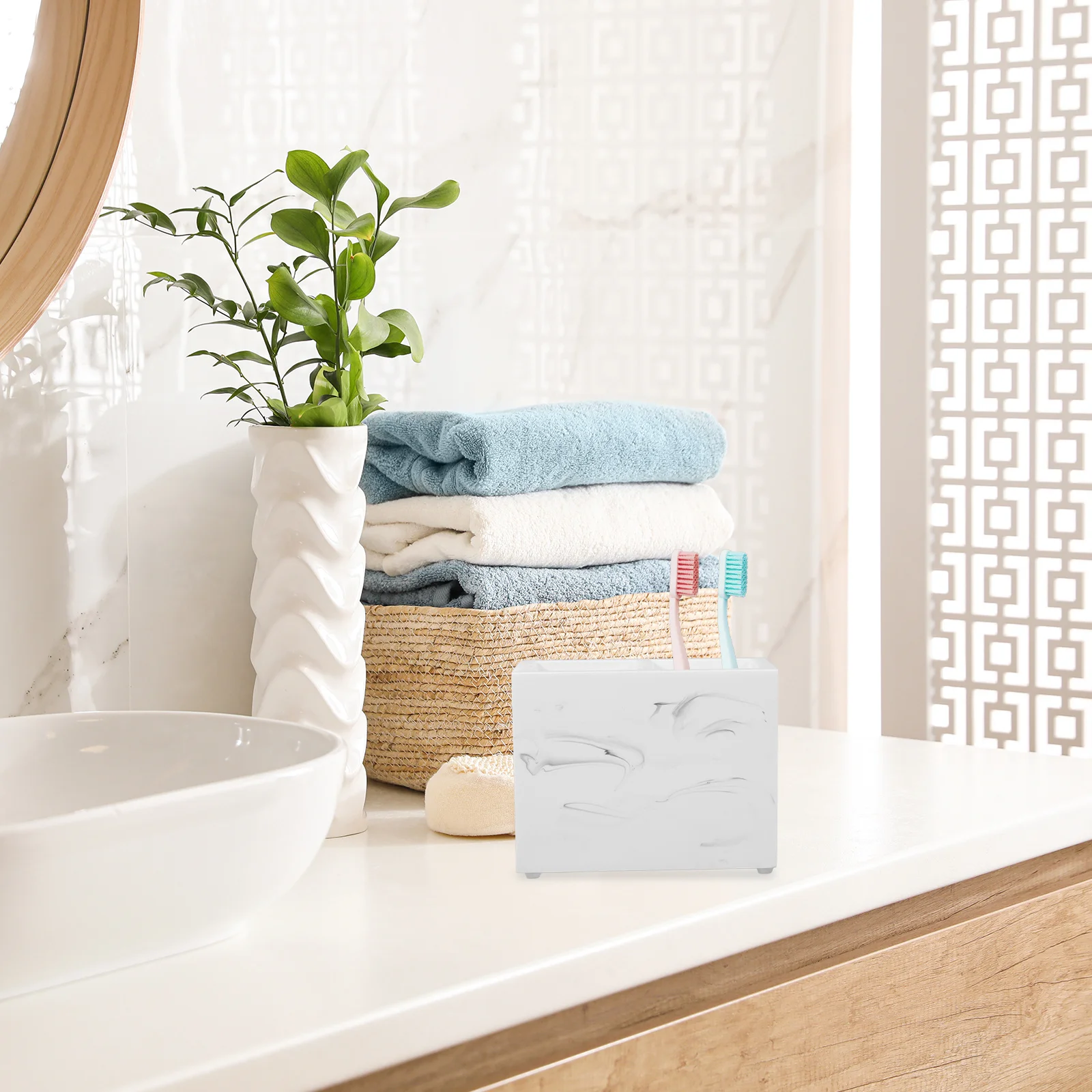 

Resin Toothbrush Holder Stand Large Capacity Bathroom Organizer Countertop Accessories Toothbrush Holder