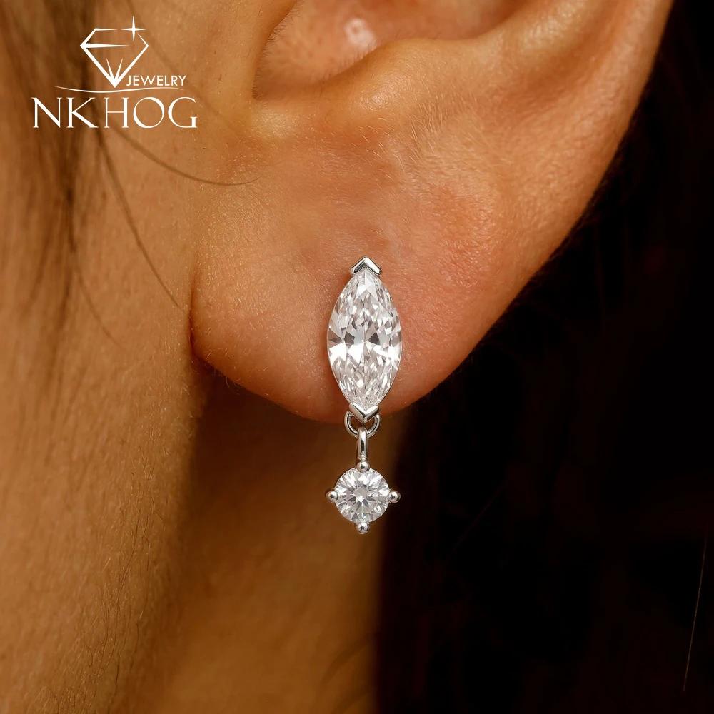

NKHOG 0.5/1CT Marquise Cut Moissanite S925 Silver Drop Earrings For Women Water Drop Ear Studs 18K Plated Fine Jewelry Certified
