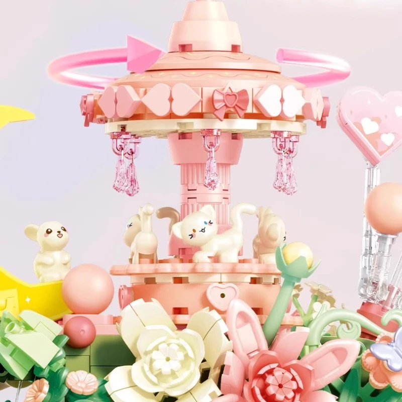 SEMBO-bloques de construcción de castillo de flores fantásticas, modelos de arquitectura, adornos para el hogar, regalos para niñas, juguetes para niños