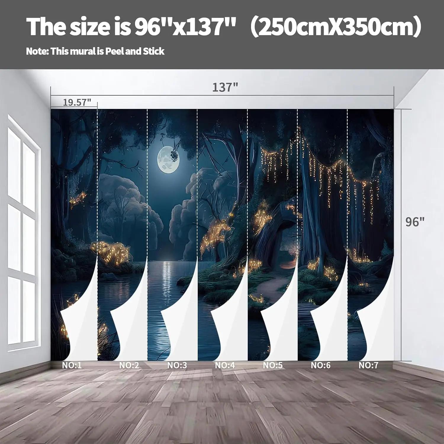 Mystical Moonlight Forest Mural Tapestry Large Wall Decor Bohemian Woodland Nature Print for Bedroom Living Room Accent Art