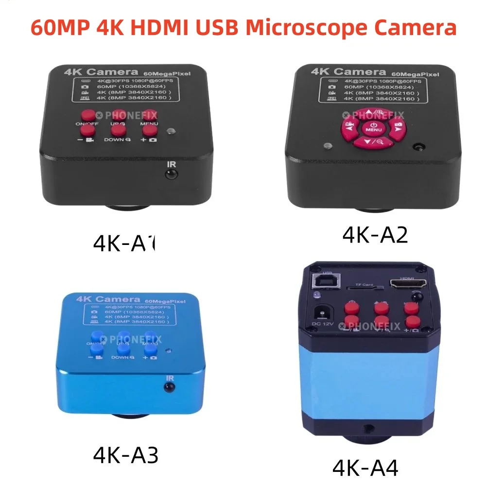 60MP 4K Microscope Camera USB HDMI TF Card Sony Original Chip 1/2.7 Electronic Shutter 25mm for Phone PCB Mainboard Repair Tool