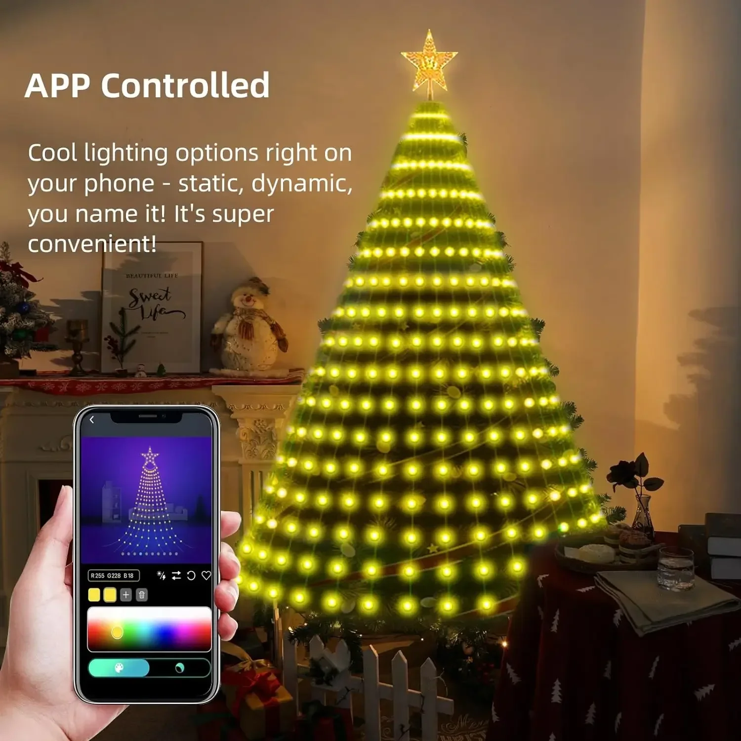 Vánoce strom hvězda světel chytrý RGB vánoce lehký s daleký časovač hudba synch Bluetooth app kontrolované svátek osvětlení