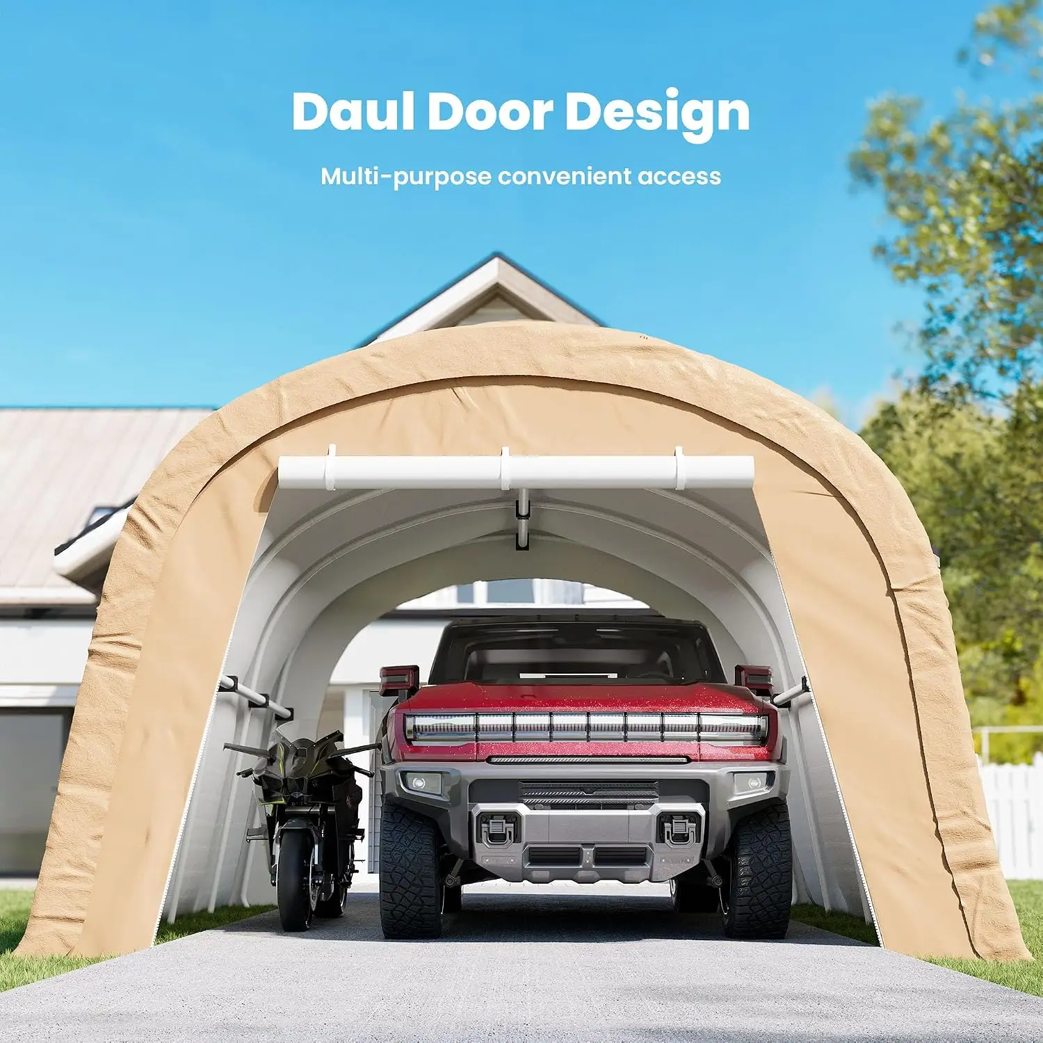 13'×20' Storage Shelter Outdoor Round Carport, Heavy-Duty Garage Canopy with Dual Roll-Up Doors Weatherproof PE Cover, Custom