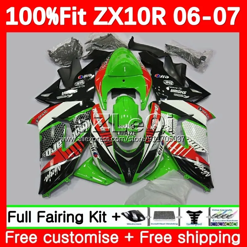 Injection Body For KAWASAKI NINJA ZX 1000 CC 10 R Green black 10R ZX10R 06 07 109No.8 ZX1000 ZX-10R 2006 2007 + Decal Fairing