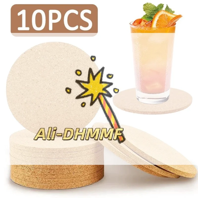 

10-Pack Natural Cork Coasters - Non-Slip Wooden Drink Pads for Hot/Cold Beverages, Home & Cafe Use