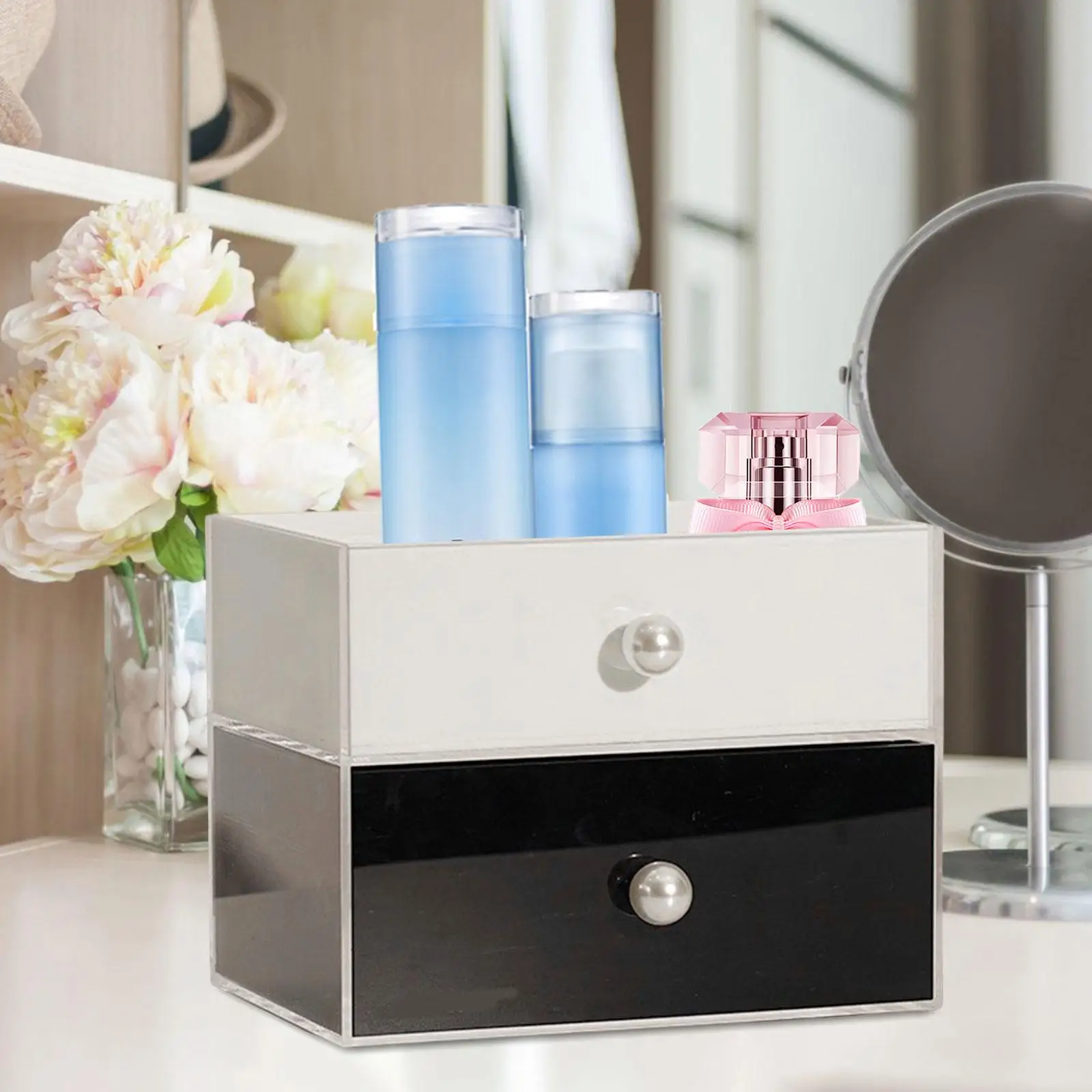 

Desk Drawer Box Decor Lipstick Desktop Acrylic Storage Dust Box Desk Organizer Drawer for Dorm Bedroom Office Bathroom Home