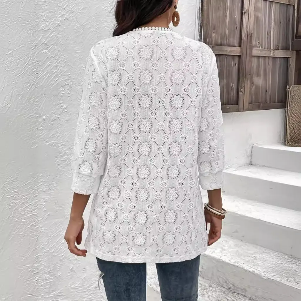 

Elegant Lace Stitching Cardigan Women's Jacket Top New Europe And United States Stylish Women's Clothing