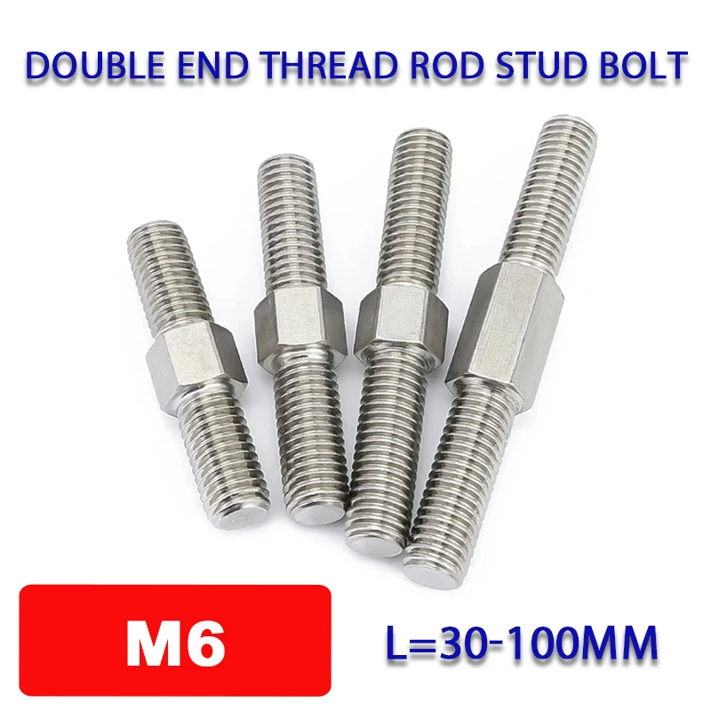 

304 Stainless Steel Dual Head Threaded Bar Stick M6 L=30-100mm Double End Thread Rod Stud Bolts Left And Right Thread