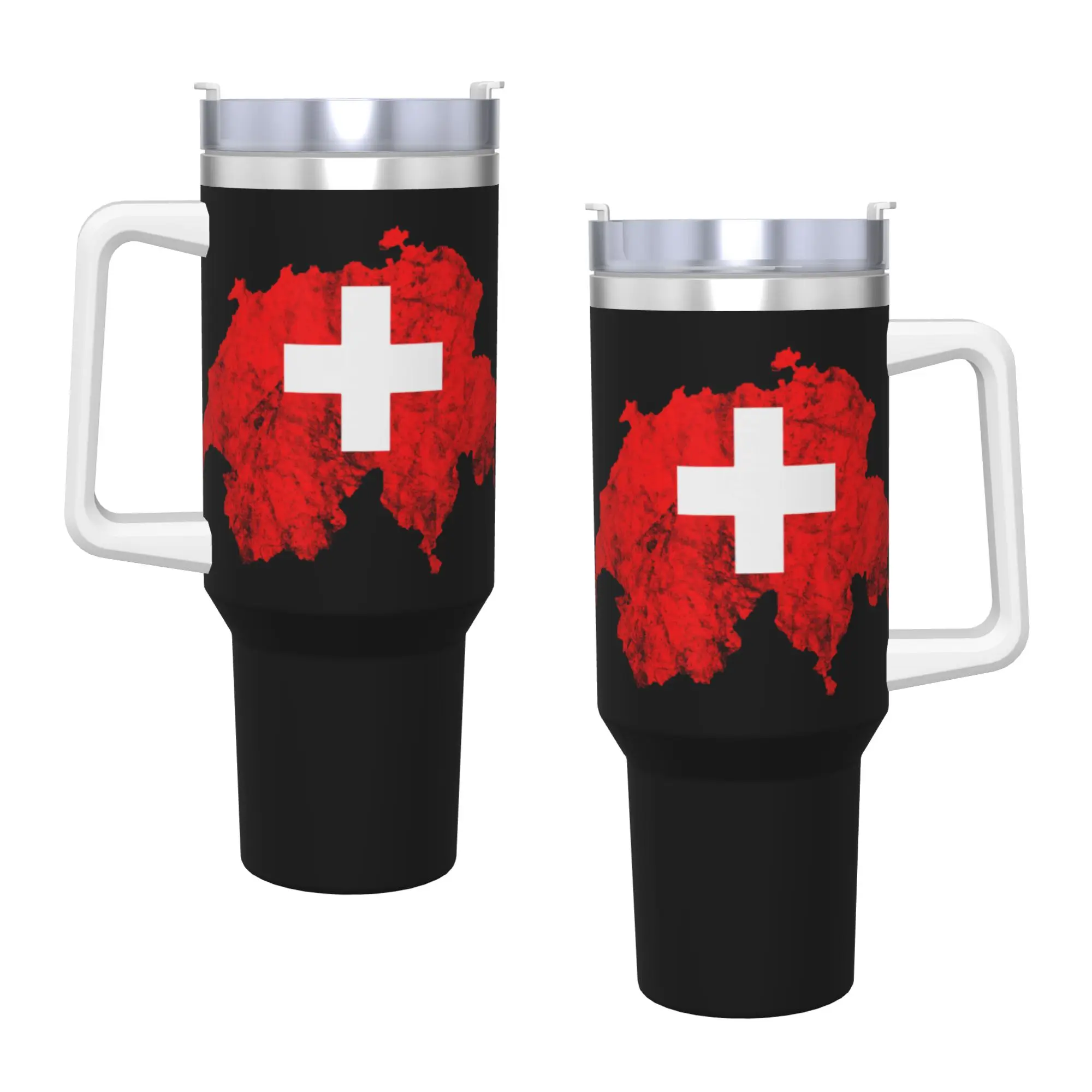 Switzerland Swiss Flag Map Swiss Stainless Steel Tumbler Thermal Cups With Straws and Lid Large Capacity Mugs Cup Water Bottle