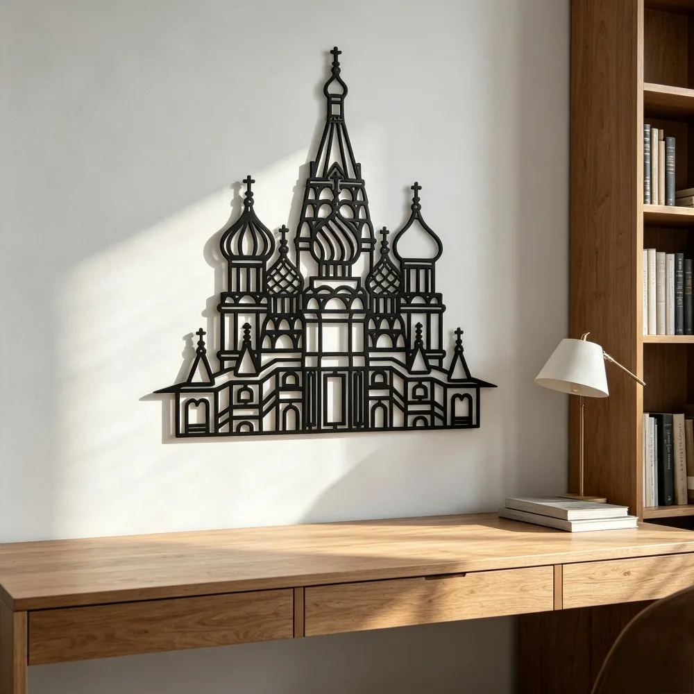 CIFBUY St Basil's Cathedral Metal Wall Art Russian Moscow Church Ornament Unique Home Decoration Scene Hanging Plaque