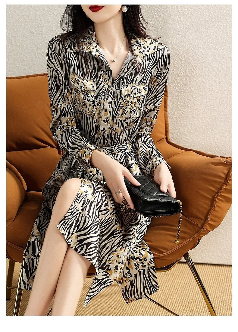 

Dress 2023 New Autumn Shirt Fall Wear Long Sleeves Leopard Print Floral Skirt0814