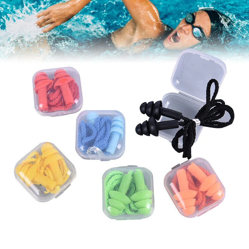 

2pcs Soft Anti-Noise Ear Plug Waterproof Swimming Silicone Swim Earplugs For Adult Children Swimmers Diving With Rope