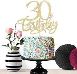 1 Pack Gold happy 30th birthday cake topper,Hello 30, Cheers to 30 Years,30 & Fabulous Party Decoration(30th)
