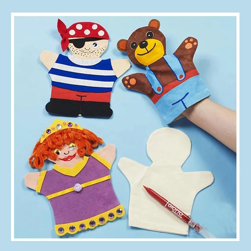 Confezione di materiali per burattini da dito da 2 pezzi Set di burattini dipinti creativi fai-da-te per bambini Forniture per narrazione in tela bianca per bambini