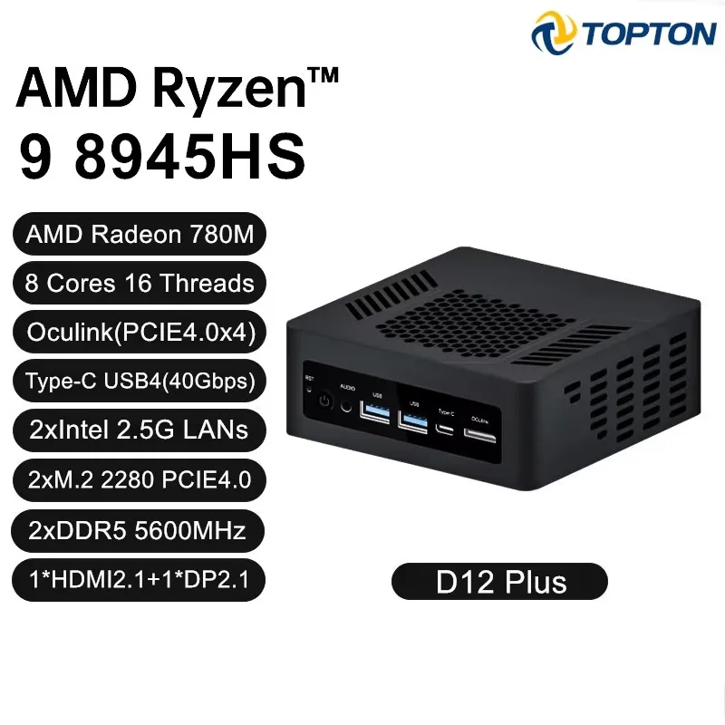 Topton Gaming Mini PC Oculink AMD Ryzen 9 8945HS R7 8845HS USB4.0 2x2.5G LAN 2xPCIe4.0 2xDDR5 Windows 11 NUC Mini Computer WiFi6