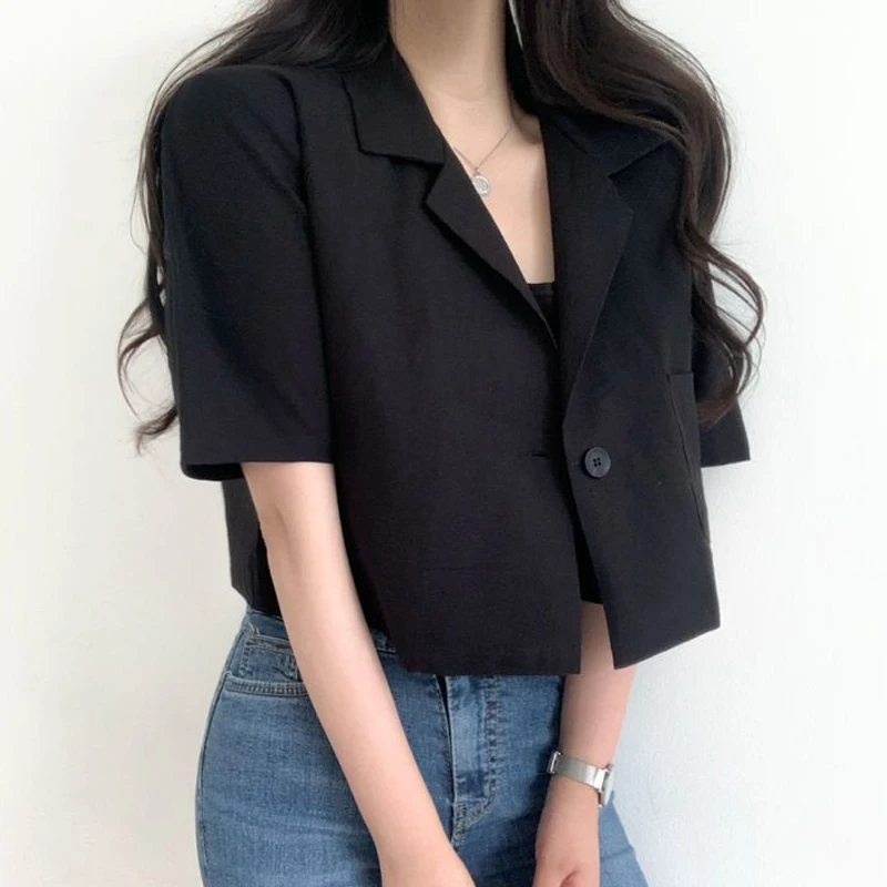 

Bla ort Sve irt Women's Korean Sle Suit Collar ket Summer New Arrival Faionable Commute Pure Color irt