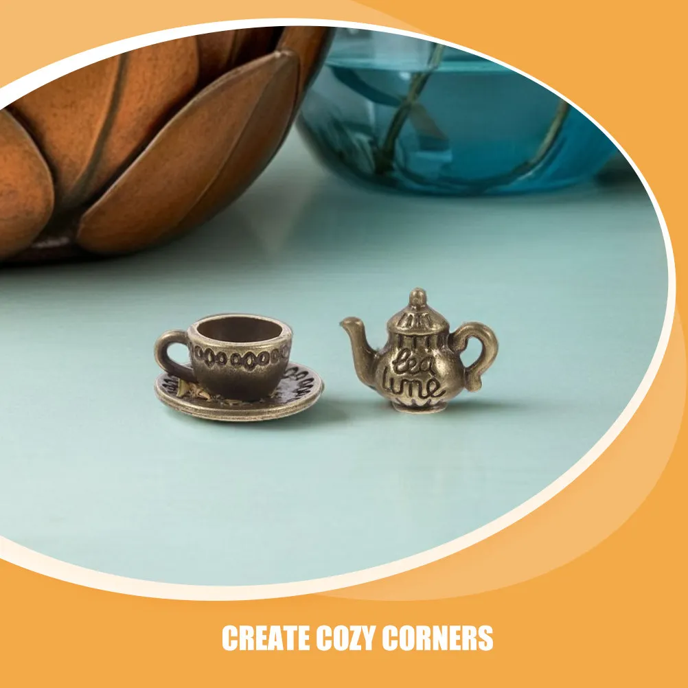 6Sets Miniature Tea Set Vintage Metal Dollhouse Kitchen Accessories for Coffee Shop Role Play and Pretend Play Scenarios - view 5