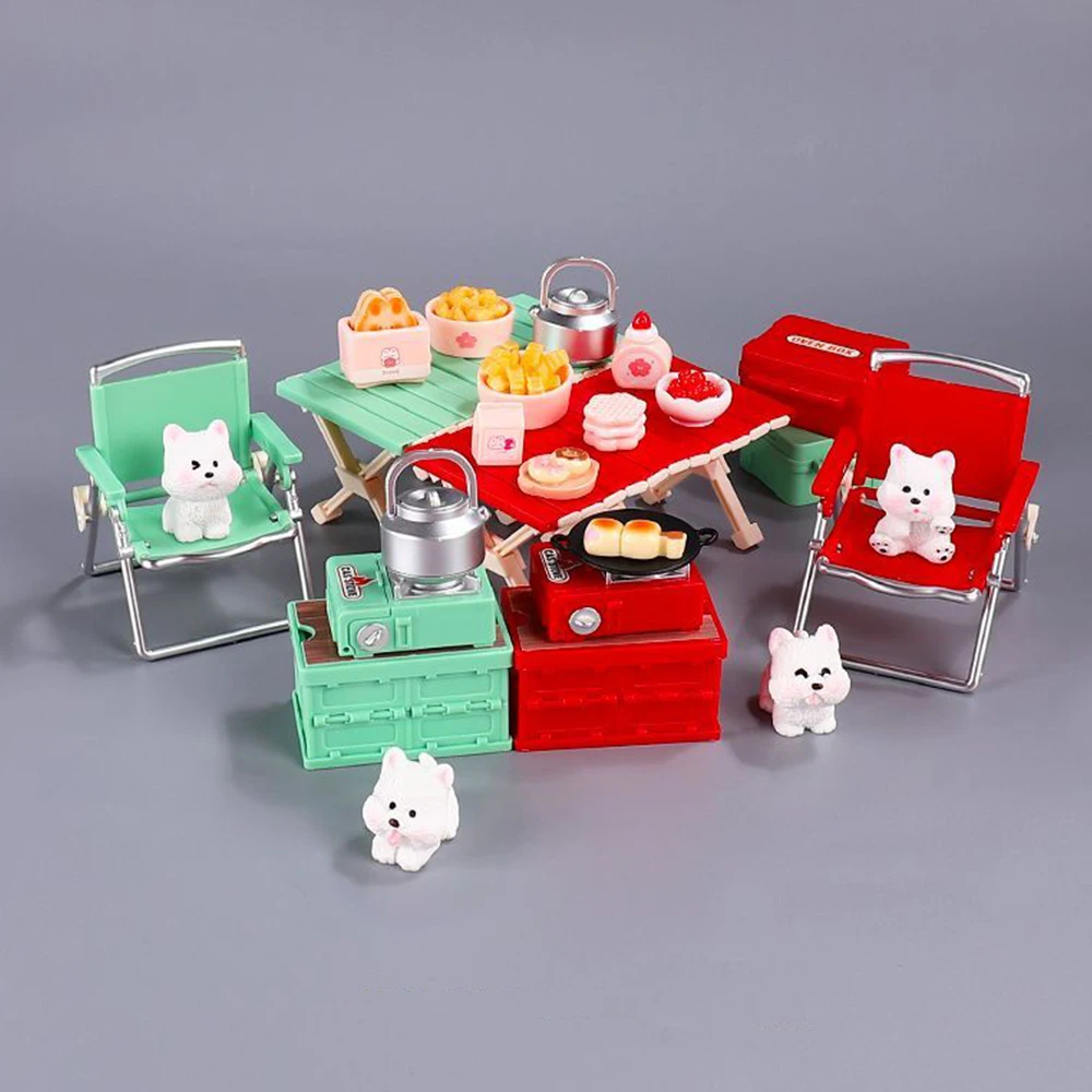 Poppenhuis Speelgoed Simulatie Mini Outdoor Camping Picknick Set Klapstoel Kachel Miniatuur Meubelaccessoires Model Decoratie