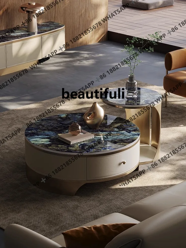 

Modern high-end small apartment coffee table living room atmospheric round coffee table combination