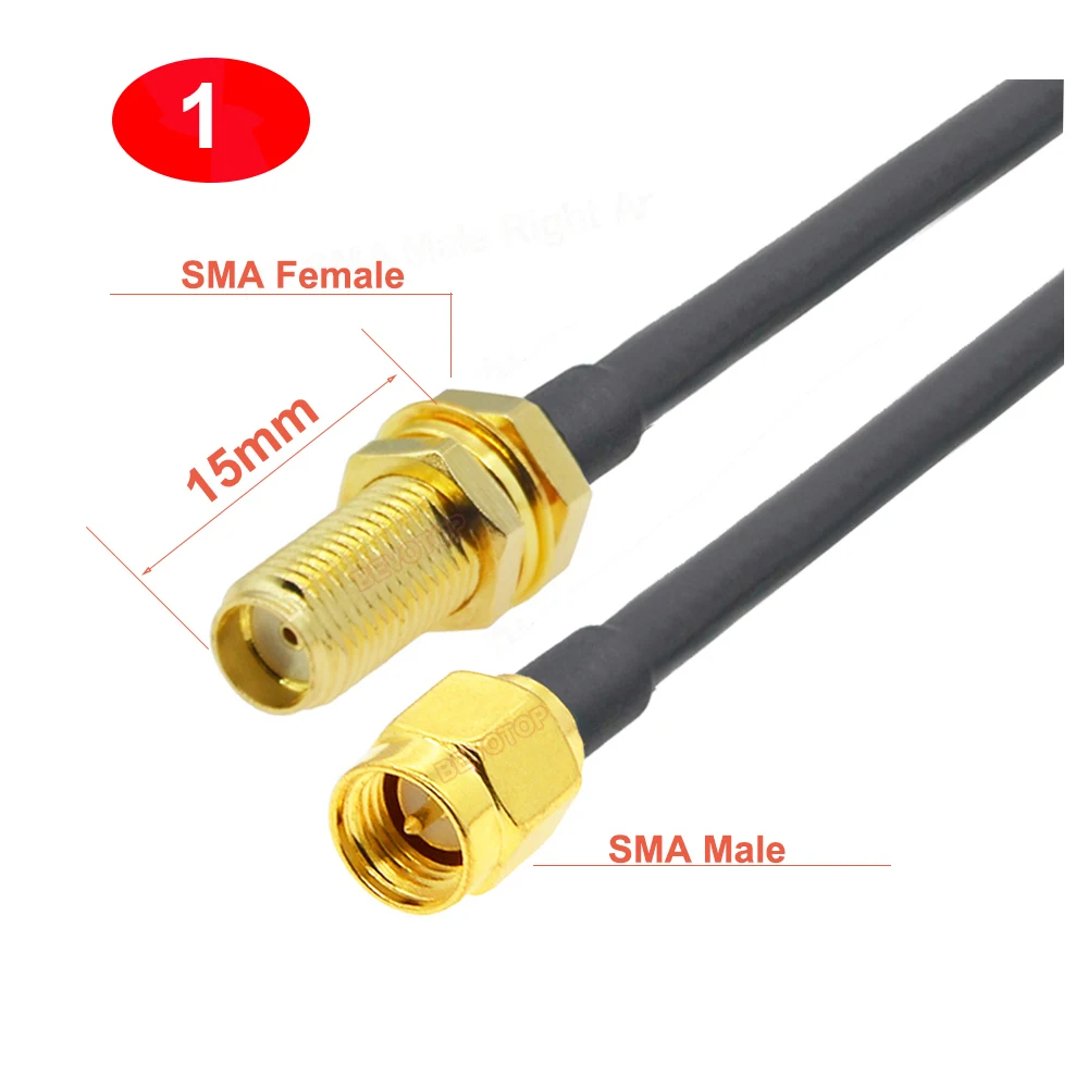 1PCS 15MM Gewinde RP-SMA/SMA Weibliche Schott zu RP-SMA/SMA Männlich RG58 Kabel 50ohm RF koaxial Zopf WiFi Antenne Verlängerung Jumper