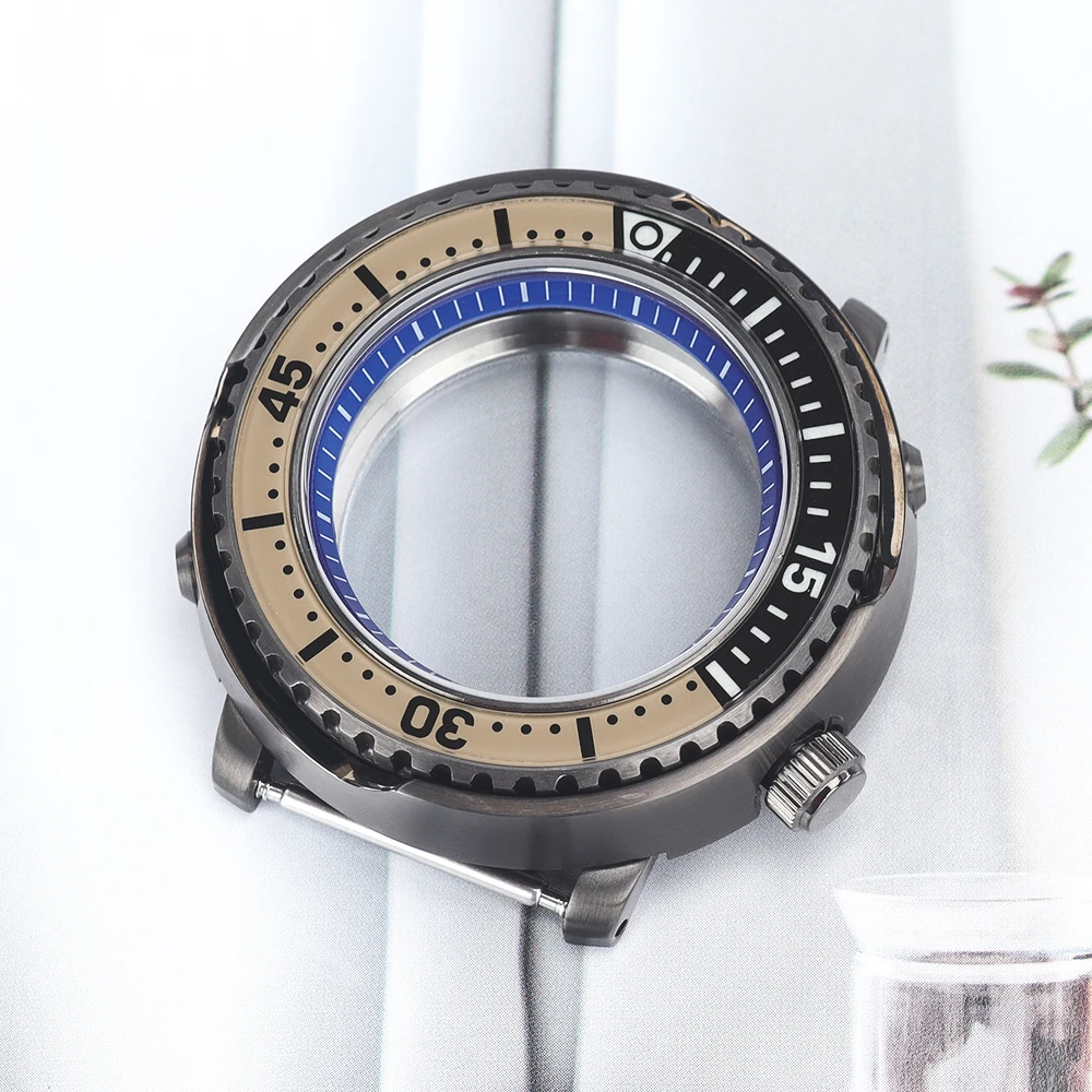 43mm Steel Tuna Canned Watch Cases For Seiko NH34 NH35 NH36/38 Sapphire 20ATM C3 Ceramic Bezel Men's Watch Water Resistance Case
