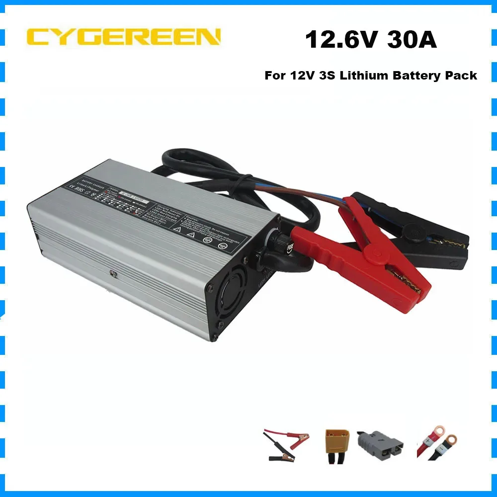 12.6V 30A Lithium Battery Fast Charger 10.8V 11.1V 12V 30A 3S 100AH 200AH 300AH Li-ion Solar System RV Outdoor Charger