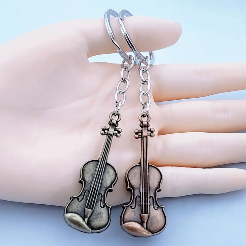 Cool Copper Bronze Violin Key Chain Classical Cello Vintage Violin Keyring Bag Charm Creative Musical Instrument Pendant Friends