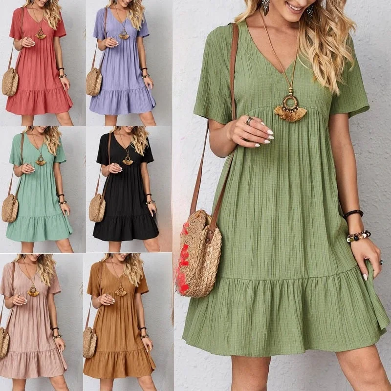 2023년 여름 여성 캐주얼 오트 스웨이드 허리 조임 플로아 드 크로스보더 케이크 스커트 슬레 프레 슬레 광저우 원산지