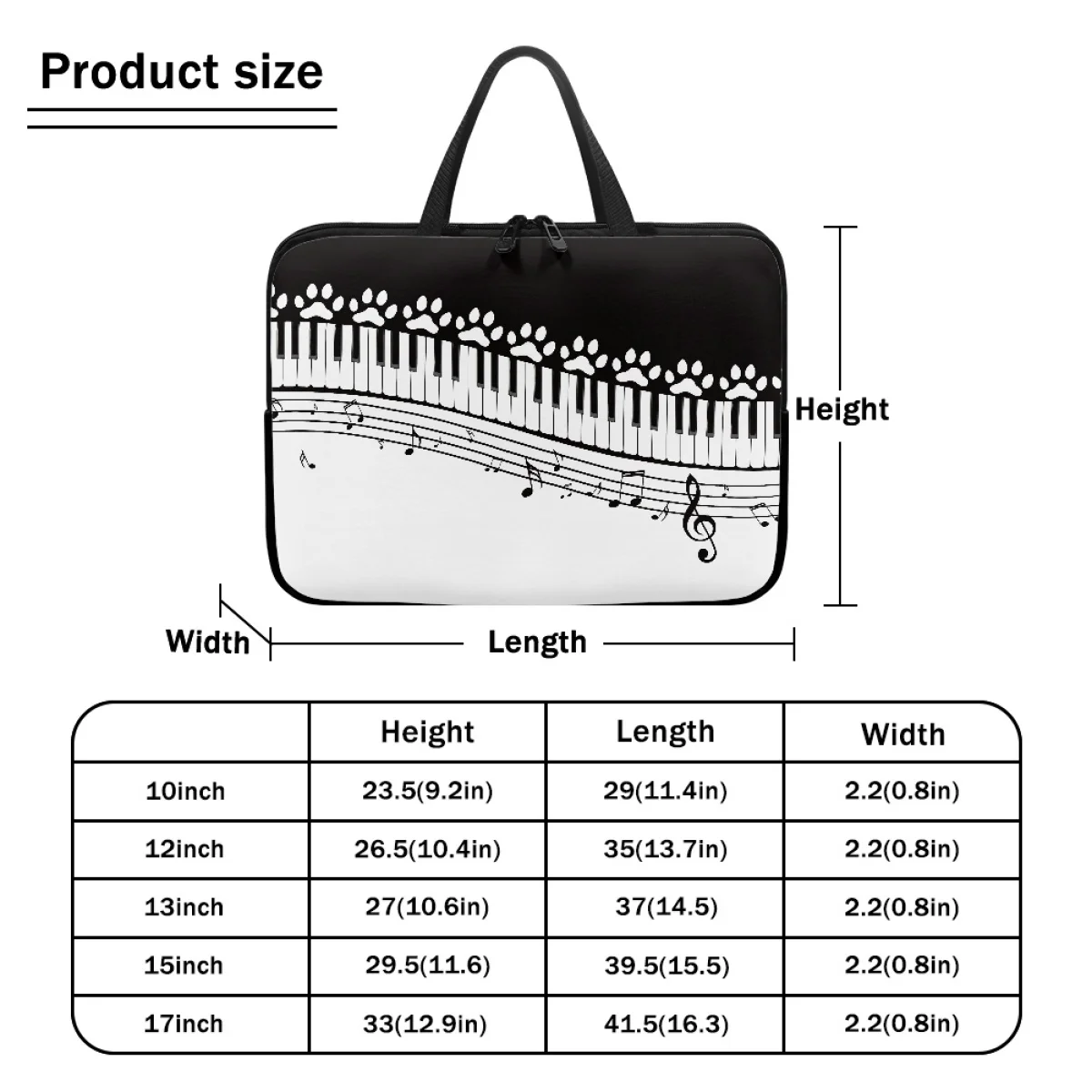 2024 Travel Universal Portable Tablet Bag Music Note Piano Creative Dog Paw Design Laptop Bag Computer PC Carry Case Cover Pouch