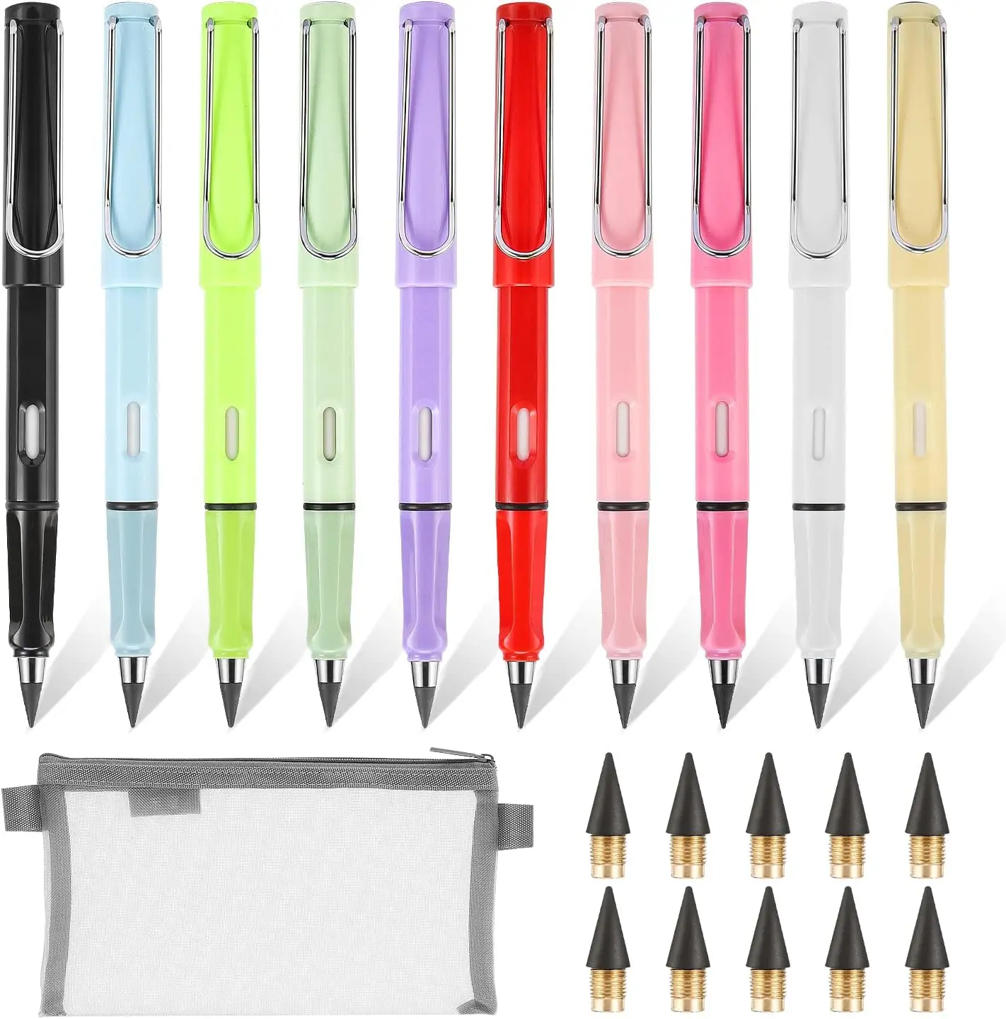 

10-Pack Reusable Inkless Pencils with Case & Replacement Nibs for Adults and Students