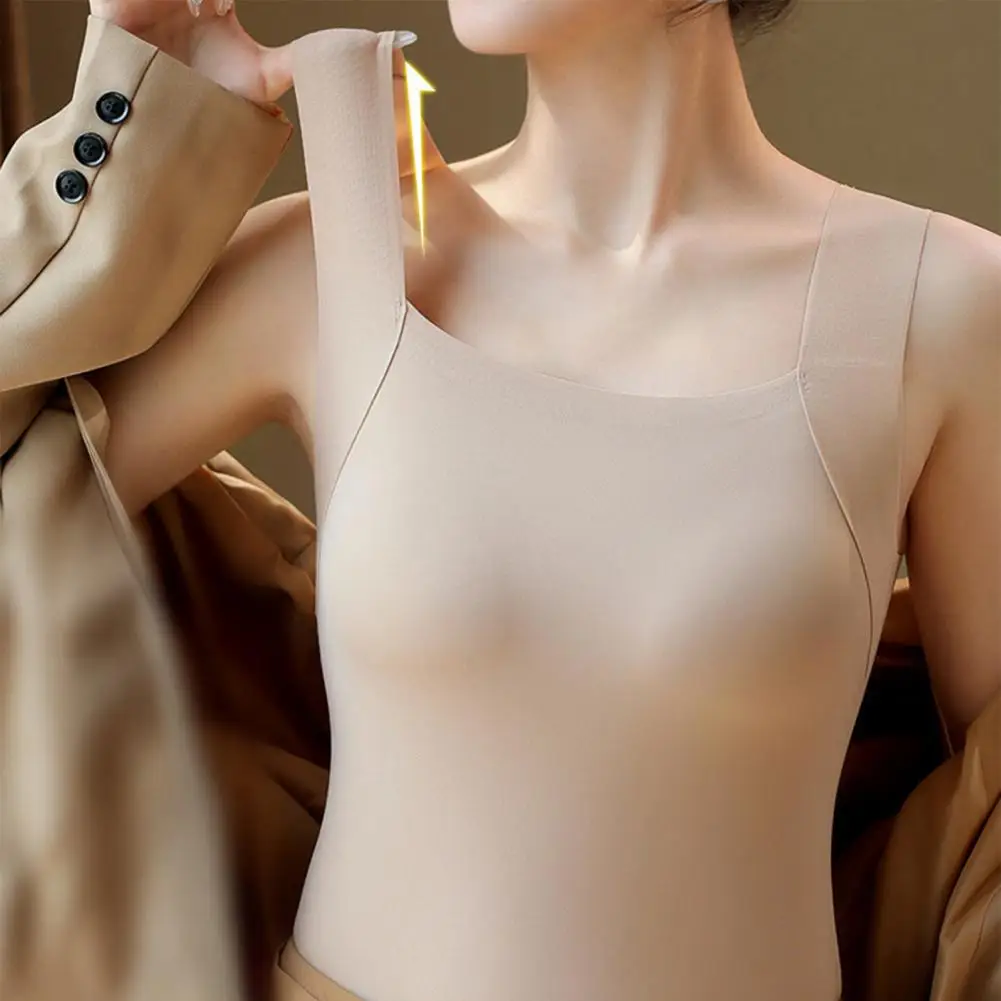 Thermal Tank Top for Women Fleece Lined Sleeveless Underwear Top with Built in Bra High Stretch Camisole Undershirt Base Layer