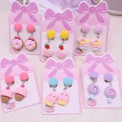 Multi Styles Kids Jewelry Rainbow Cute Pink Donut Ice Cream Clip on Earrings for Children Girls No Pierced Earring Jewelry