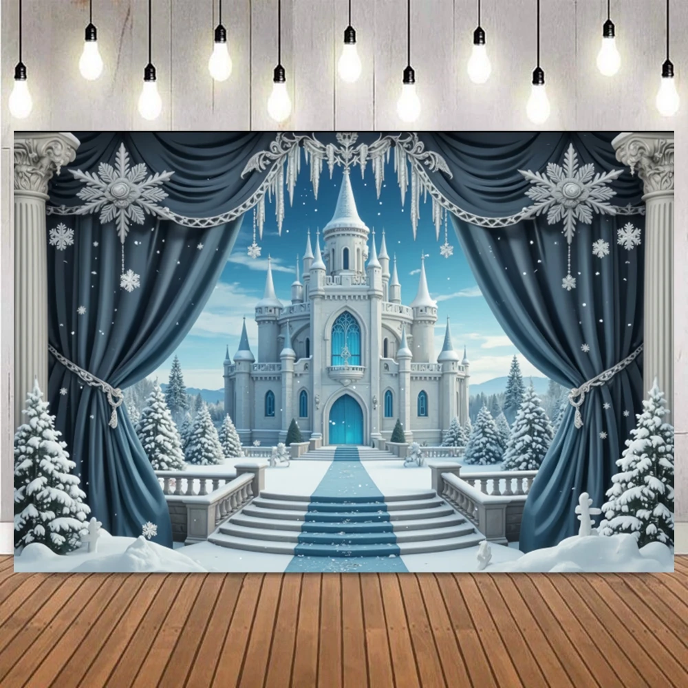 Winter Ice Snow Castle Photography Background Wonderland Frozen Forest Snow Landscape Christmas Portrait Party Photo Backdrop
