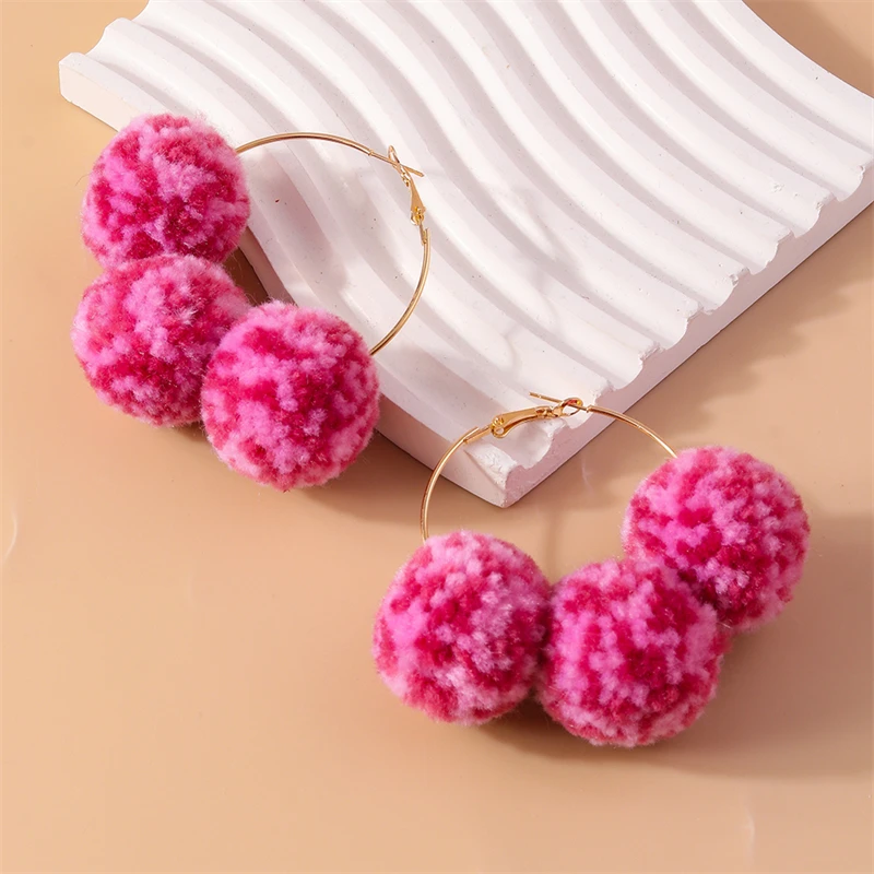 Mode Pompon Plüsch Ball Kreis Creolen für Frauen Mädchen Party Festival Schmuck Geschenke – Detail 10