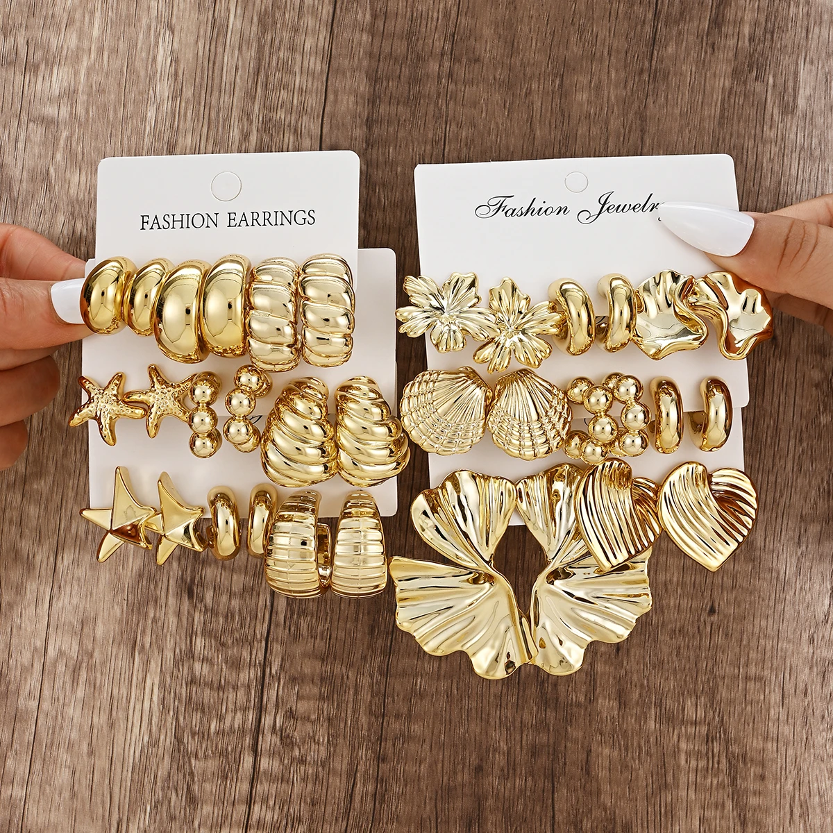 17/9 Pairs Gold Color CCB Earrings Set Starfish Shell Flower Drop Stud Statement Earrings for Women Summer Beach Fashion Jewelry