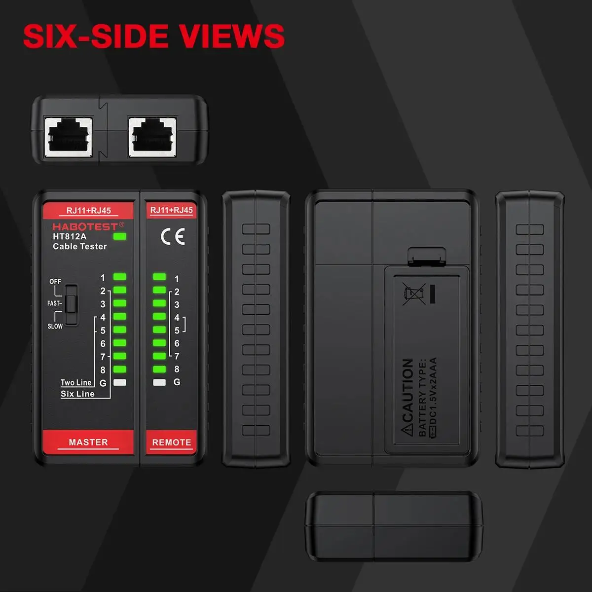 HABOTEST HT812A Kabeltester Netzwerkkabeltester RJ11 RJ45 Dual-Use-Tester LED-Statusanzeige NC/HDMI-Reparatur – Detail 2