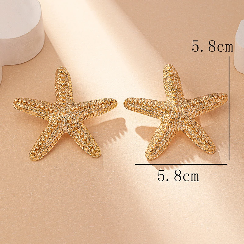 Wholesale Modern Jewelry Gold Color Large Metal Statement Earrings Adjustable Starfish Pendant Charm Choker Necklace for Women